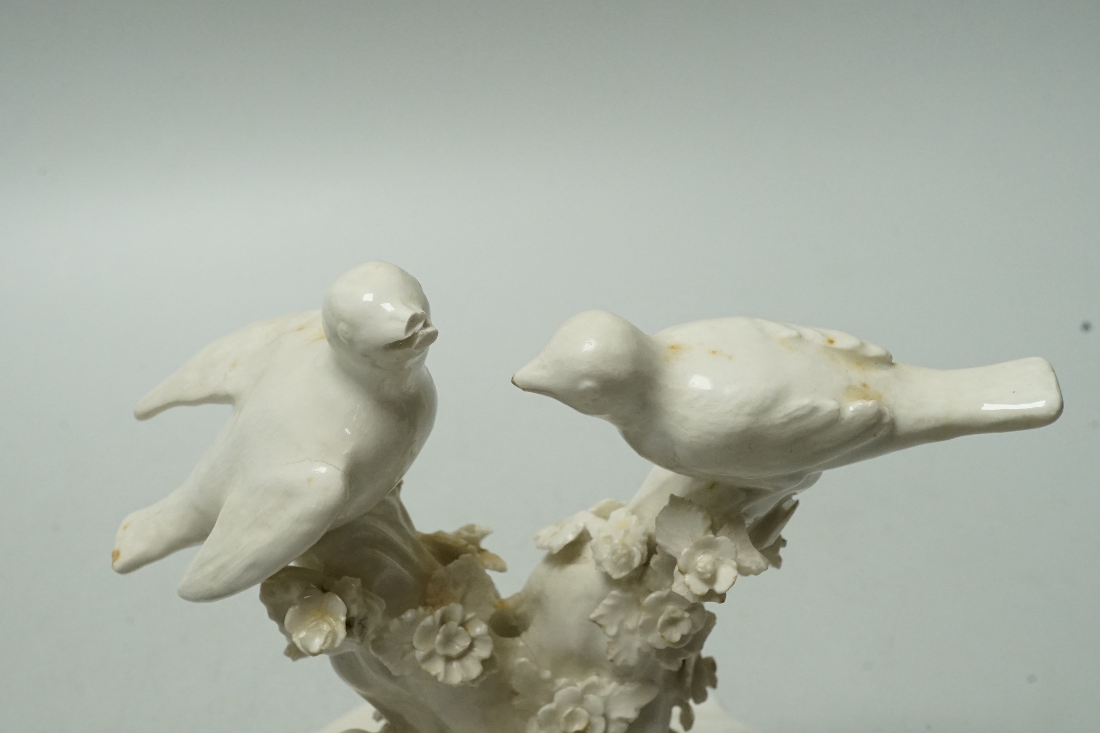 A small Derby porcelain bird and a Derby model of birds, 16cm, both c.1760-5